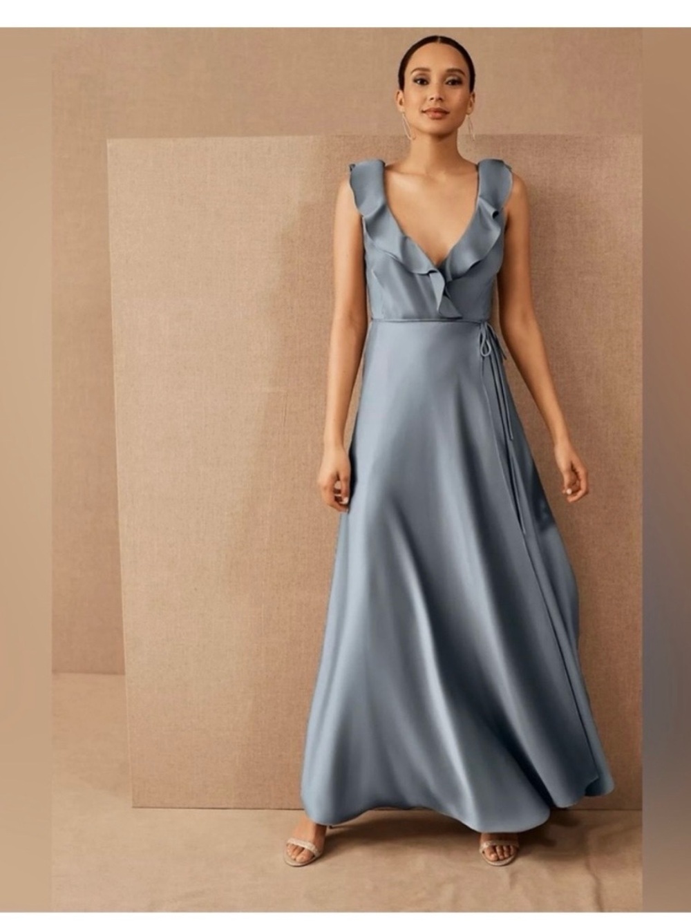 Anthropologie BHLDN Sachin + Babi Blue Tansy Satin Charmeuse Maxi Wrap Dress 8